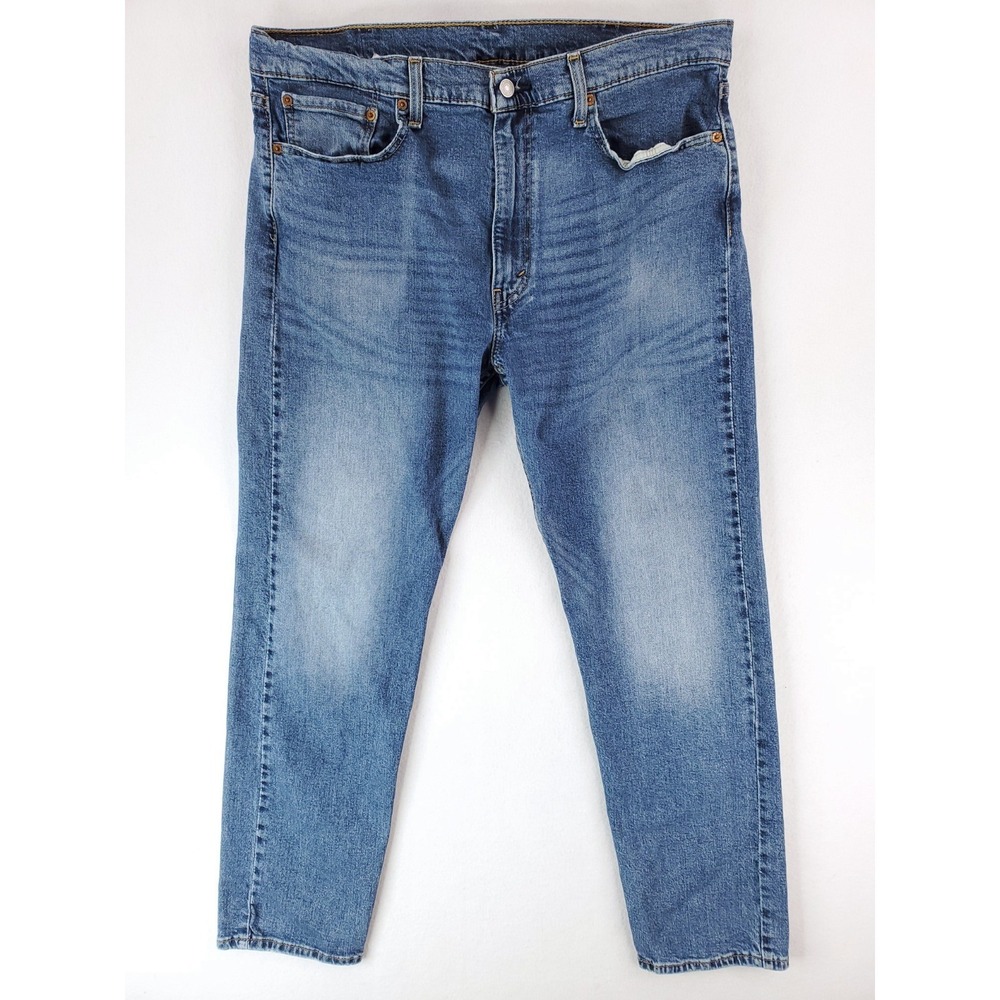 Levis 502 Jeans Mens 38x32 Blue‎ Tapered Stretch Denim Pants Medium Wash Whisker